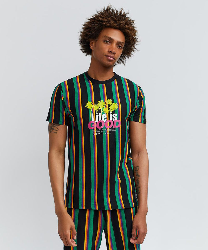Reason 'Life Is Good' T-Shirt (Striped/Green/Black) RJ-11 - Fresh N Fitted Inc