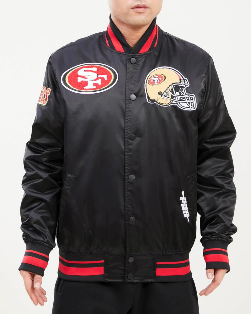 San Francisco 49ers Mash Up Logo Satin Jacket (Black) FS4641881