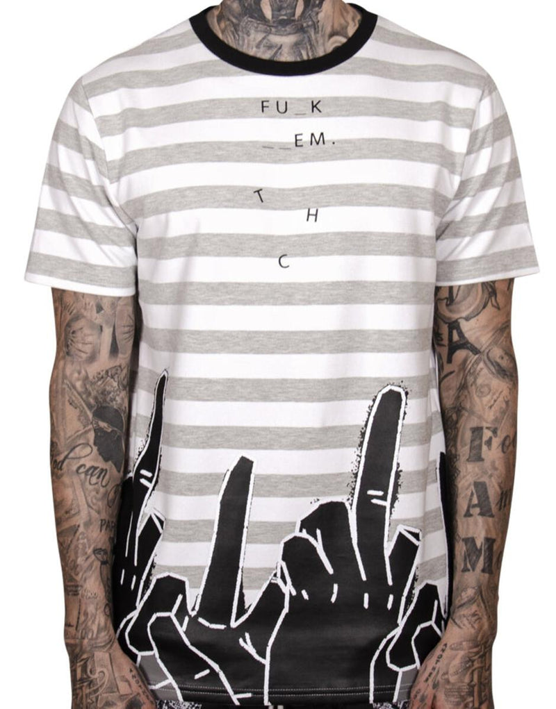 The Hideout Clothing 'Blank Letters Stripped' T-Shirt (White/Grey)