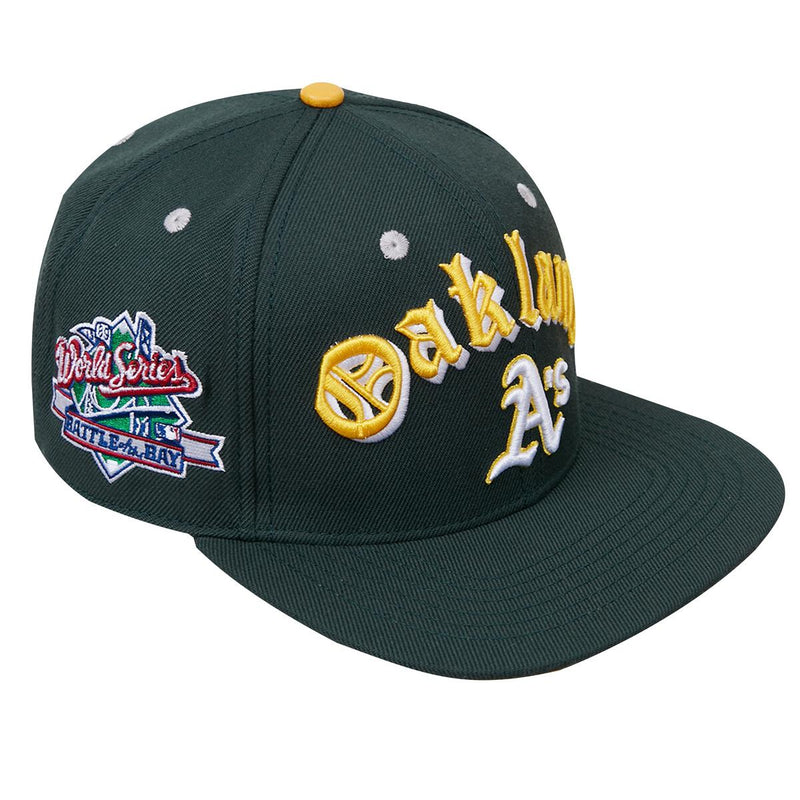 Pro Standard Oakland A's Old English Logo Snapback Hat (Green/Yellow) LOA735115 - Fresh N Fitted Inc