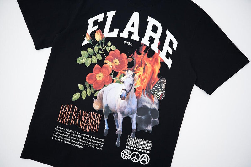 Flare Inc 'Love Is a Weapon' T-Shirt (Washed Black) SSFLWWB - Fresh N Fitted Inc