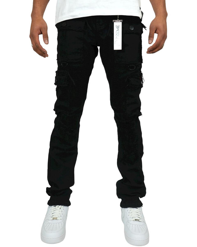 Preme Distressed Pockets Semi Stacked Denim (Black) PR-WB-1285