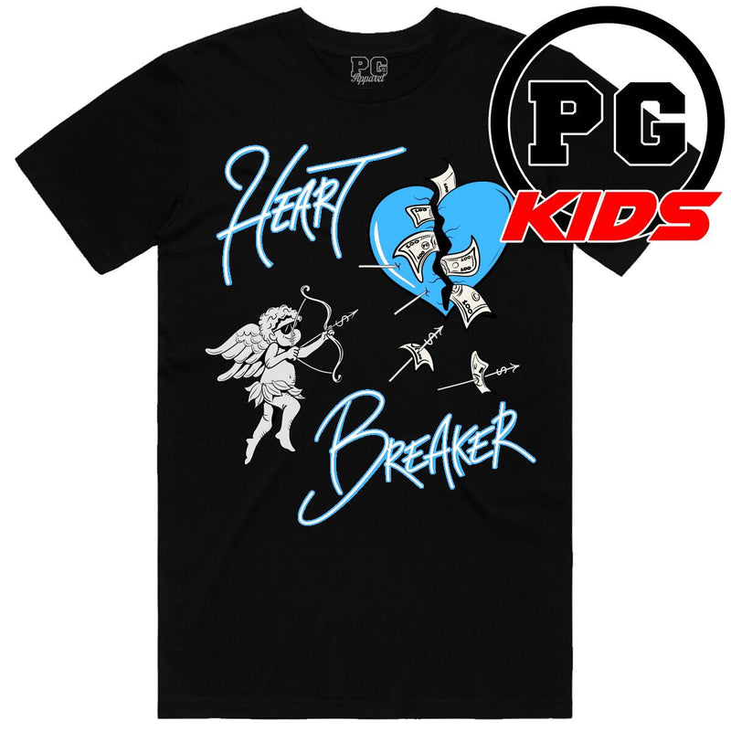 PG Apparel Kids 'Heart Breaker' T-Shirt (Black/Carolina Blue) HB800 - Fresh N Fitted Inc