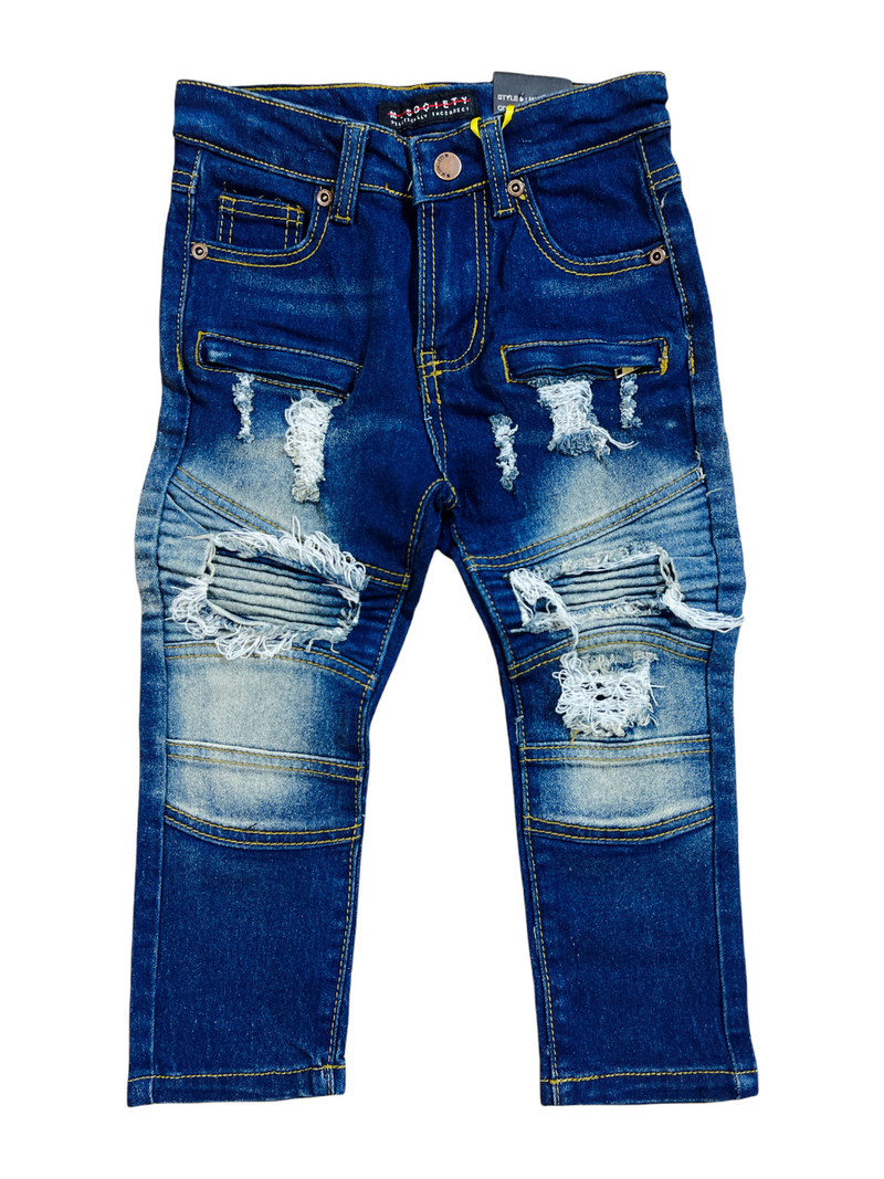 M. Society Kids Distressed Moto Jeans (Indigo) MS-13159T - Fresh N Fitted Inc