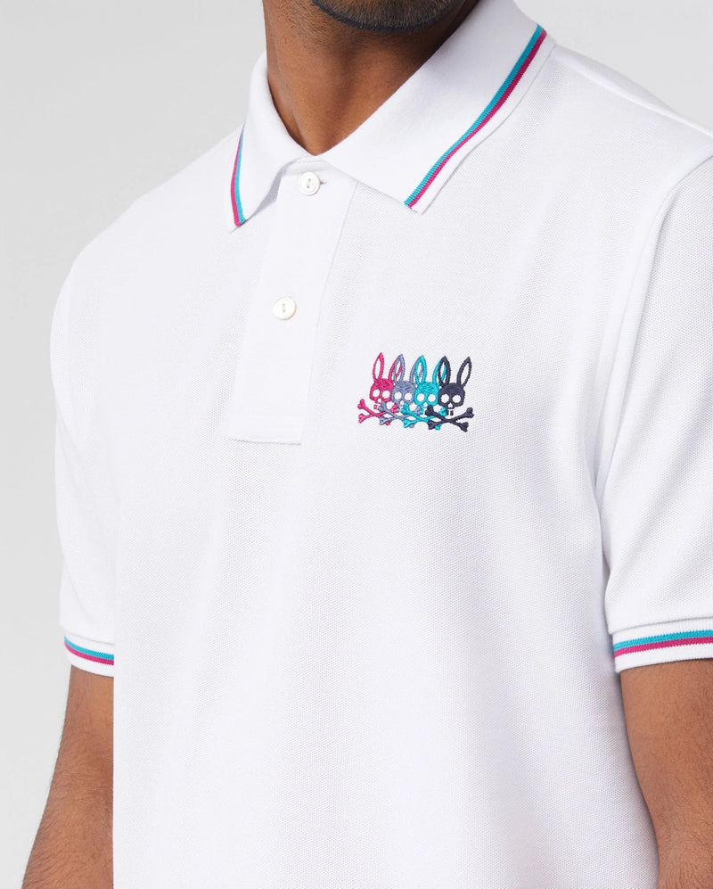 Psycho Bunny 'Lafayette Embroidered Stripe Collar' Polo Shirt (White) B6K964U1PC - Fresh N Fitted Inc
