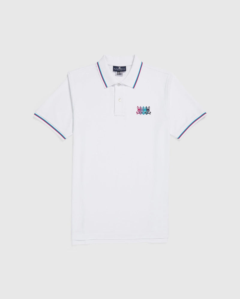 Psycho Bunny 'Lafayette Embroidered Stripe Collar' Polo Shirt (White) B6K964U1PC - Fresh N Fitted Inc
