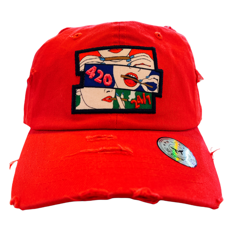 '4/20 24/7' Dad Hat (Red) MUD2172 - Fresh N Fitted Inc