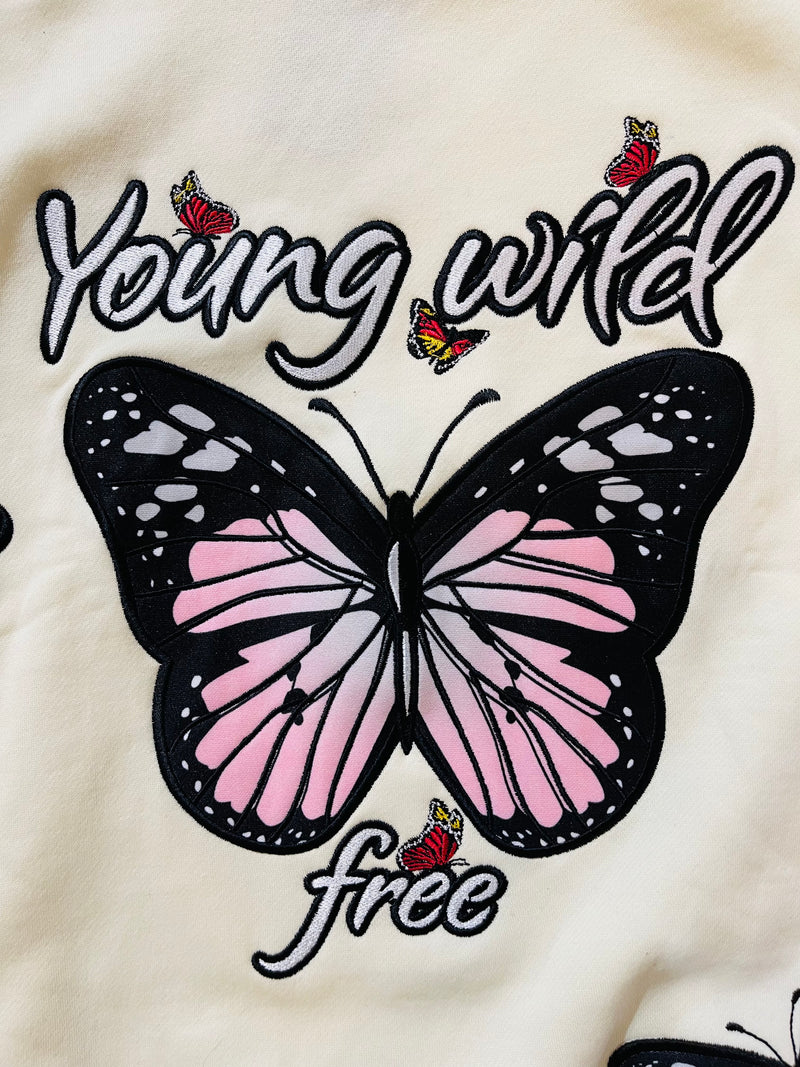 Focus 'Young Wild & Free Butterfly' Hoodie (Ivory) 80441S