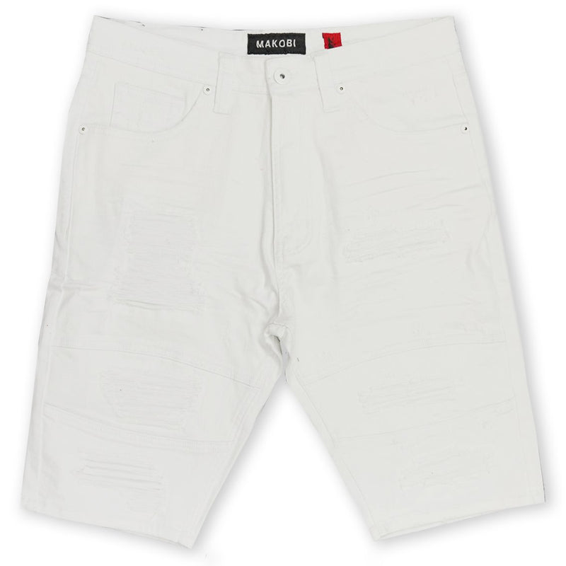 Makobi 'Avlaki' Shredded Denim Shorts (White) M760 - Fresh N Fitted Inc