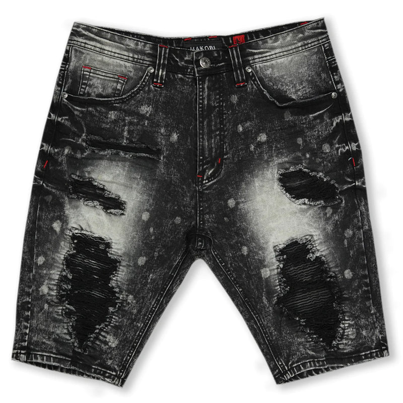 Makobi Pintuck Patched Denim Shorts (Blk. Wash) M771