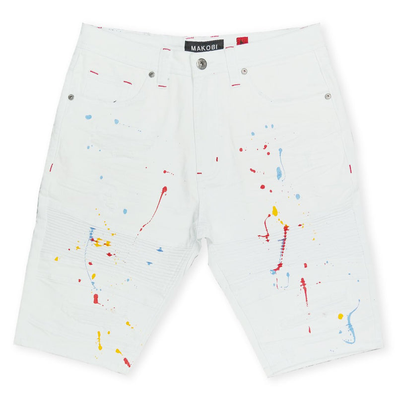 Makobi 'Willard' Biker Denim Shorts (White) M650 - Fresh N Fitted Inc