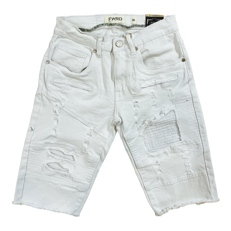 FWRD Moto Denim Shorts (White) 22520A - Fresh N Fitted Inc