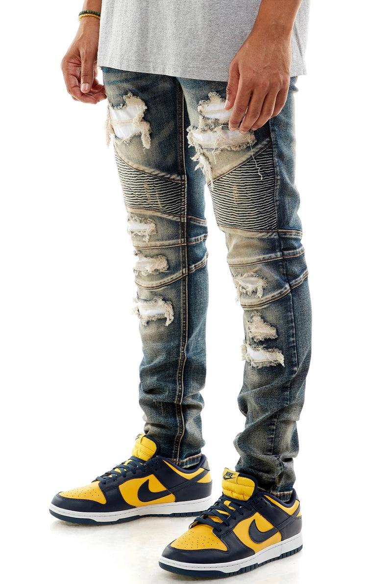 KDNK Contrast Under Patched Moto Denim (Blue) KND4472 - Fresh N Fitted Inc