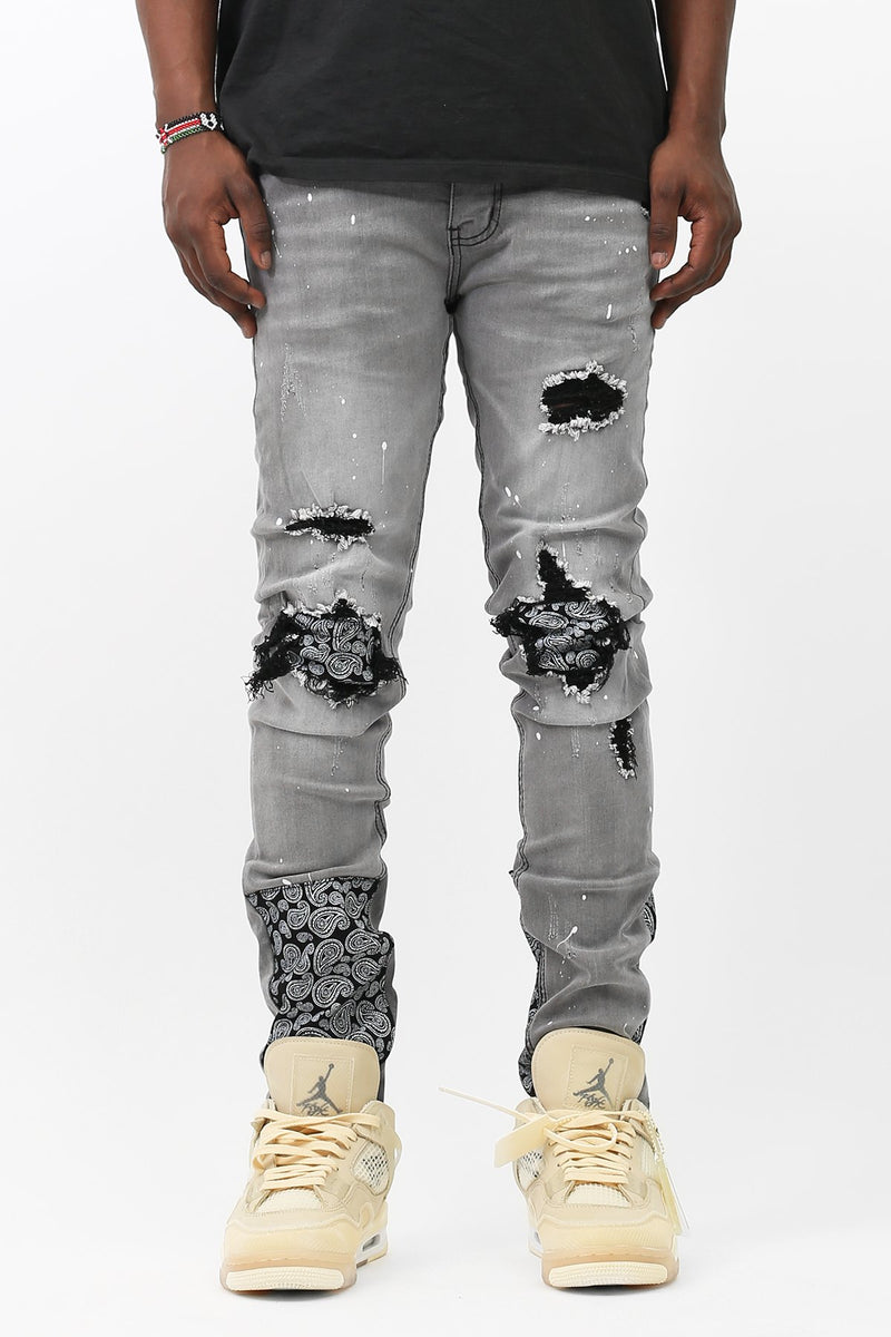 KDNK All Paisley Denim (Grey) KND4397 - Fresh N Fitted Inc