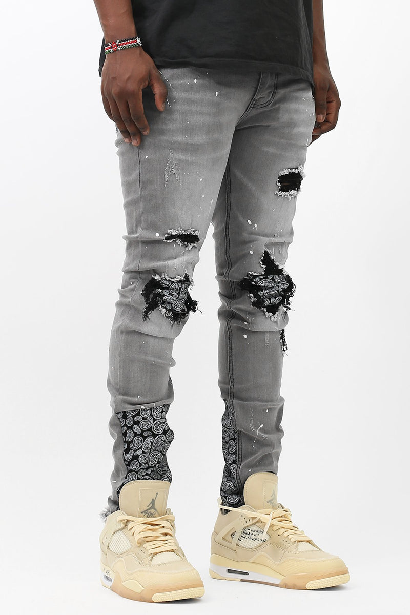 KDNK All Paisley Denim (Grey) KND4397 - Fresh N Fitted Inc