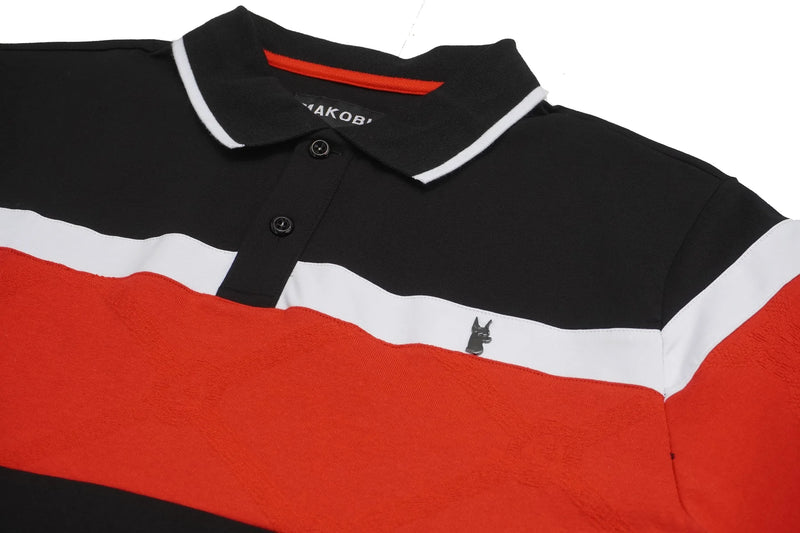 Makobi 'Monogram Horizon' Polo Shirt (Black/Red) M392