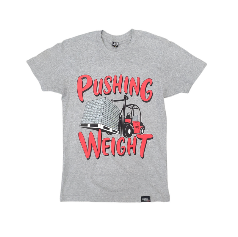 PG Apparel 'Pushing Weight' T-Shirt (Grey/Red) PW100 - Fresh N Fitted Inc