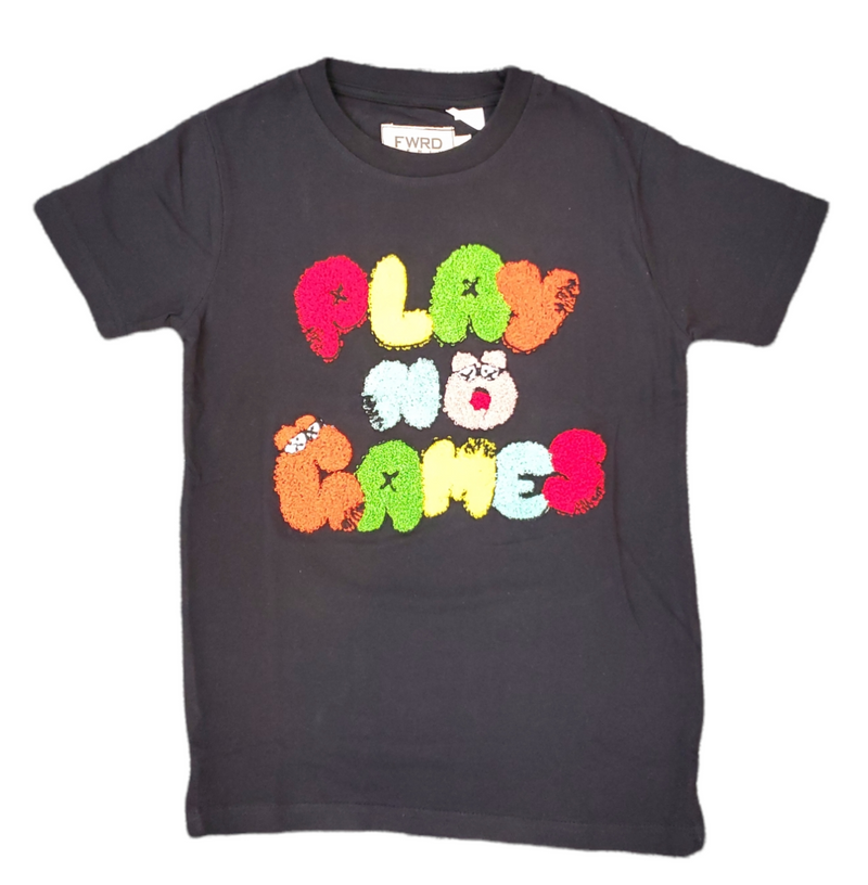 FWRD Kids 'Play NO Games' Chenille Patch T-Shirt (Black) FW-180131K/LK