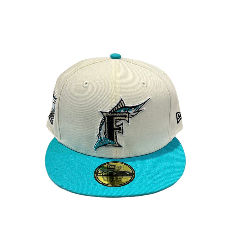 NEW ERA 59Fifty 'Miami Marlins' Fitted (White/Teal w Green Under Brim) - Fresh N Fitted Inc