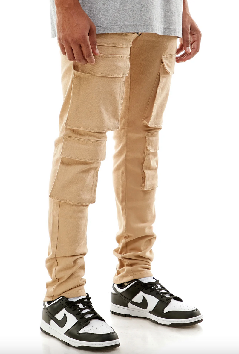 KDNK Zipped Quad Cargo Pants (Khaki) KNB3224 - Fresh N Fitted Inc