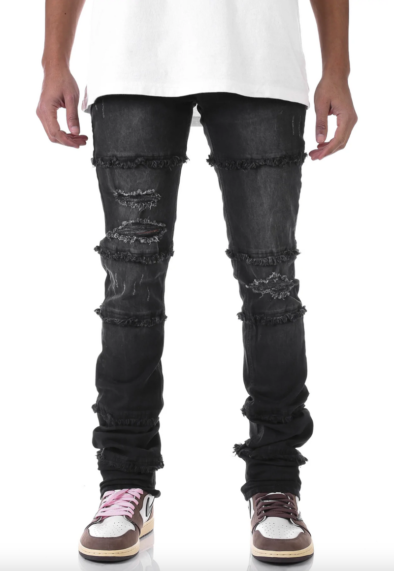 KDNK Panelled Stacked Denim (Black) KND4451 - Fresh N Fitted Inc