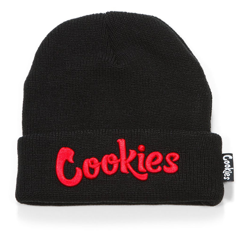 COOKIES ORIGINAL MINT EMBROIDERED KNIT BEANIE IN BLACK - RED - Fresh N Fitted Inc