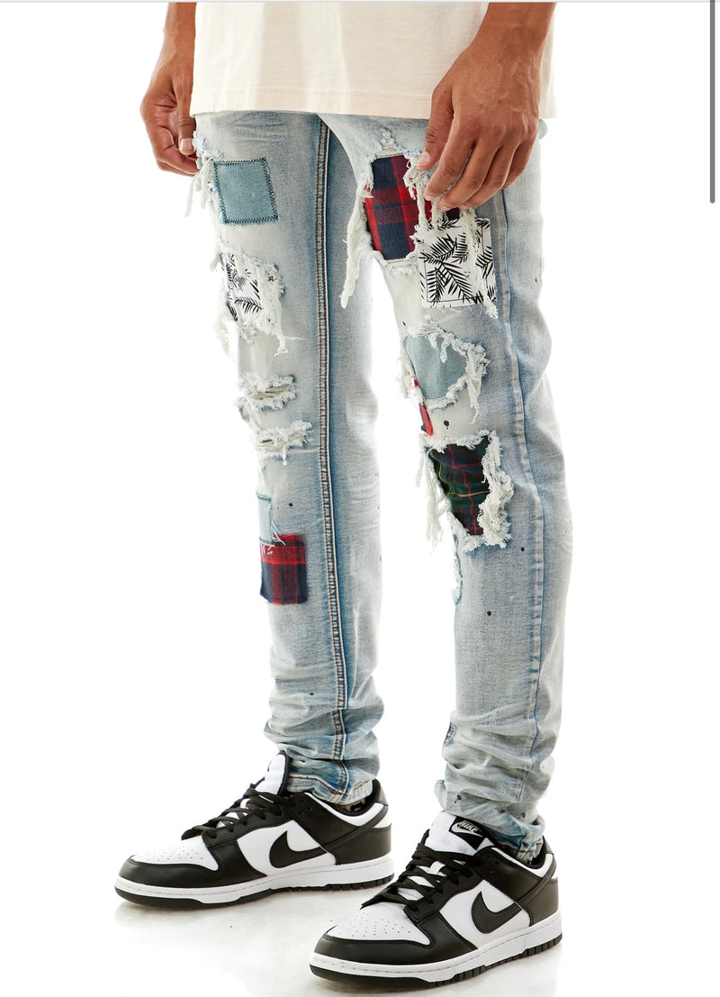 KDNK Multi Over & Under Patched Denim (Blue) KND4457 - Fresh N Fitted Inc
