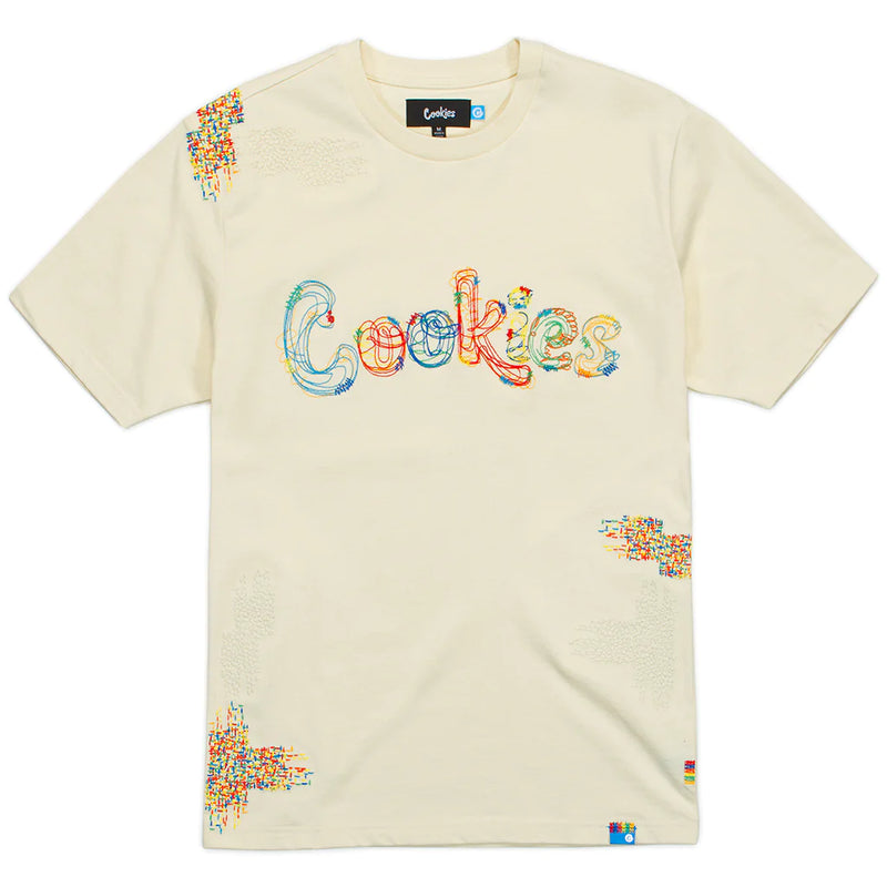 Cookies ‘Anthem’ All-Over Embroidery Stitch Patchwork Cookies Chest Logo Tee (Cream) 1565K6815 - Fresh N Fitted Inc