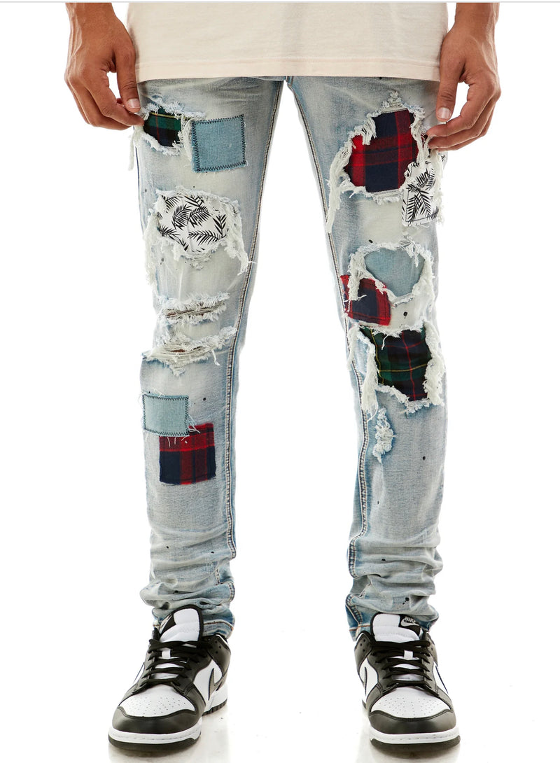 KDNK Multi Over & Under Patched Denim (Blue) KND4457 - Fresh N Fitted Inc