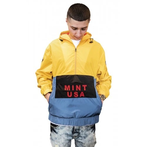 Mint 3M Reflective Snow Beach Windbreaker Jacket (Yellow/Blue) - Fresh N Fitted Inc
