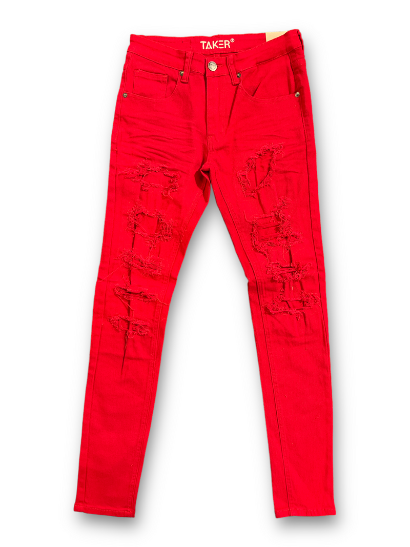 Taker Stretch Twill Ripped Denim Red B2033