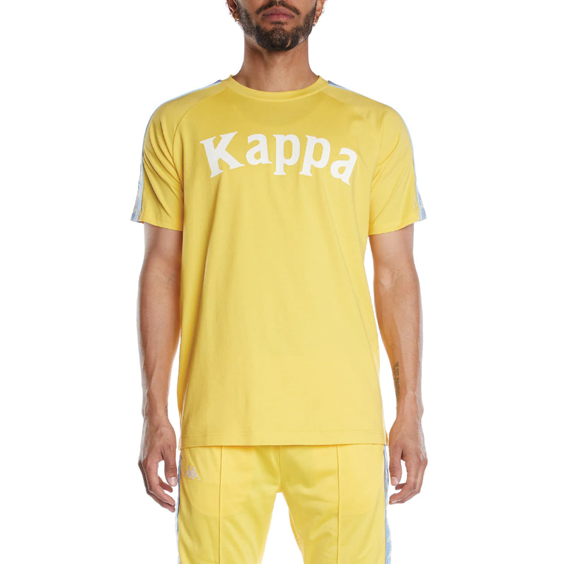 Kappa 222 Banda Balima T Shirt Yellow Blue White Antique 304NQ00 FRESH N FITTED